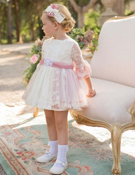 azafata cansado Condición Vestido Dolce Petit 27-2200-V rosa palo para niña