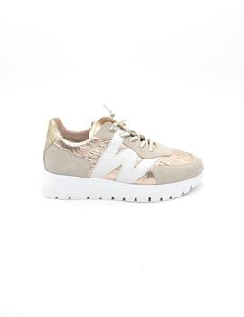 Zapato deportivo Wonders A-2464 beige/oro mujer