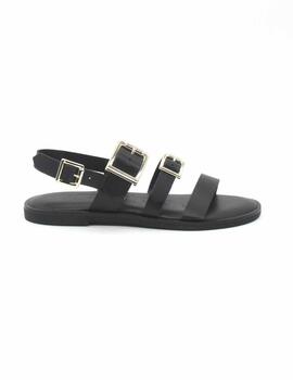 Sandalia Wonders AB-1340 de color negro plana