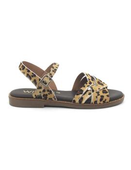 Sandalia Wikers R-144725 beige/leopardo plana para mujer
