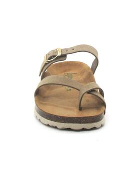 Sandalia Bio Autenti 35732 color topo con serraje para mujer