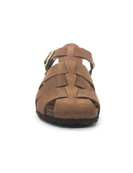 Sandalia Bio Autenti 15465 de color marrón serraje para muje