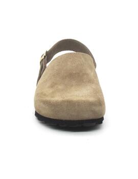 Zueco Bio Autenti 15477 de color taupe serraje para mujer