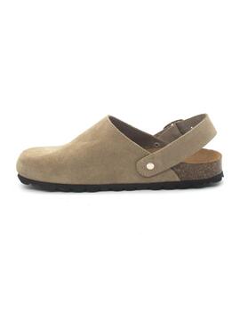 Zueco Bio Autenti 15477 de color taupe serraje para mujer