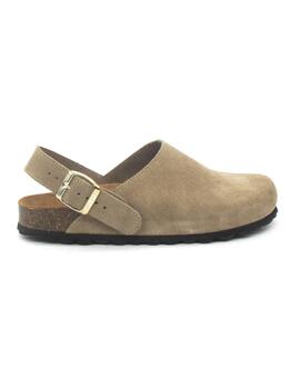 Zueco Bio Autenti 15477 de color taupe serraje para mujer