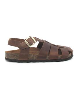 Sandalia Autenti 15465 de color chocolate en piel para mujer