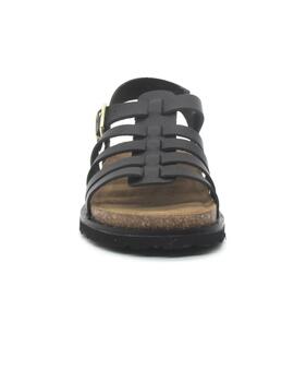 Sandalia Yokono BOLUS-107 de color negro plana para mujer