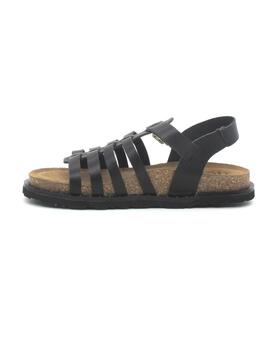 Sandalia Yokono BOLUS-107 de color negro plana para mujer