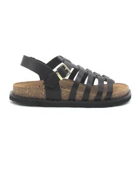 Sandalia Yokono BOLUS-107 de color negro plana para mujer