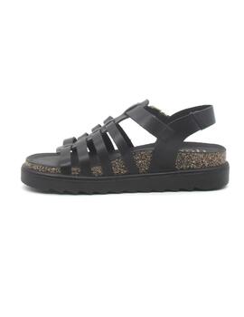 Sandalia Yokono TUNEZ-107de color negro plana para mujer