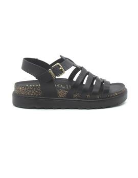 Sandalia Yokono TUNEZ-107de color negro plana para mujer