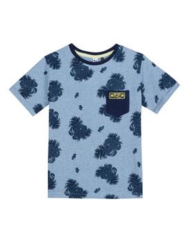 Camiseta 3POMMES Niño Azul Estampado Hojas 3N10105