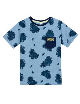Camiseta 3POMMES Niño Azul Estampado Hojas 3N10105