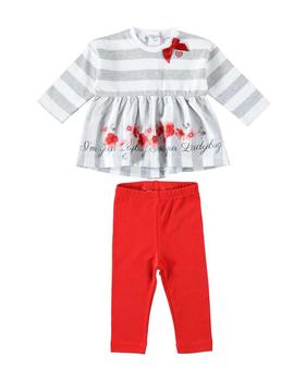 Conjunto IDO Niña Gris y Rojo FLORES 4W154